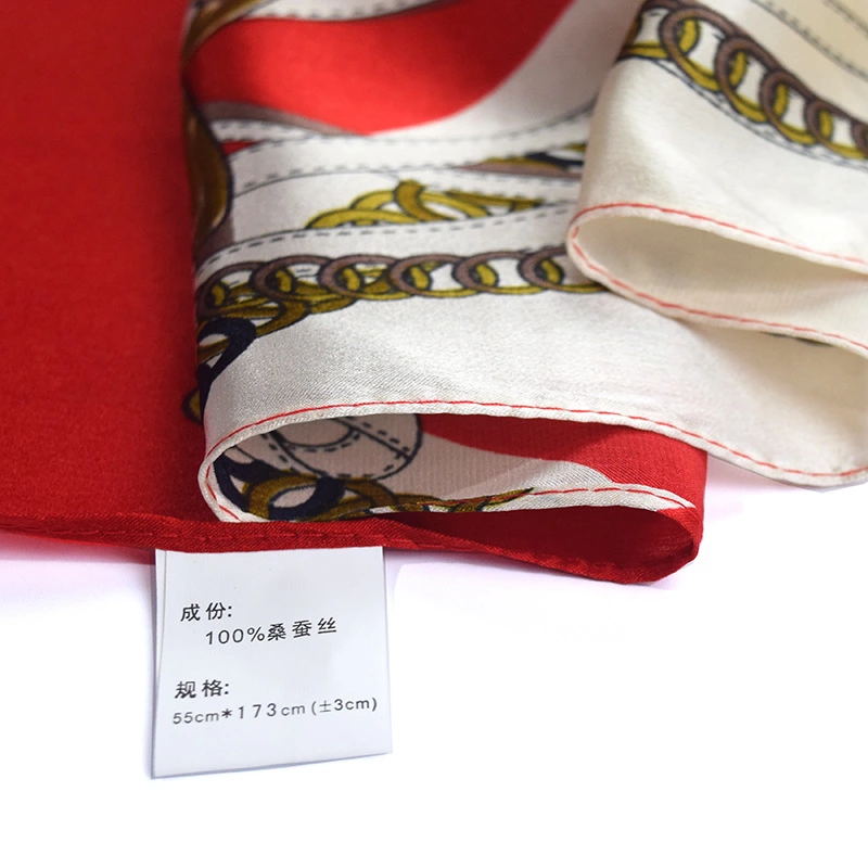 Silk Scarf 100 SILK Red PRINTSCARF 55X 173 CM Natural Fabric High Quality Free Shipping